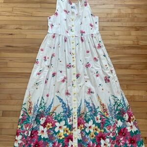 Vintage 100% Cotton Floral Button-Down Maxi Dress